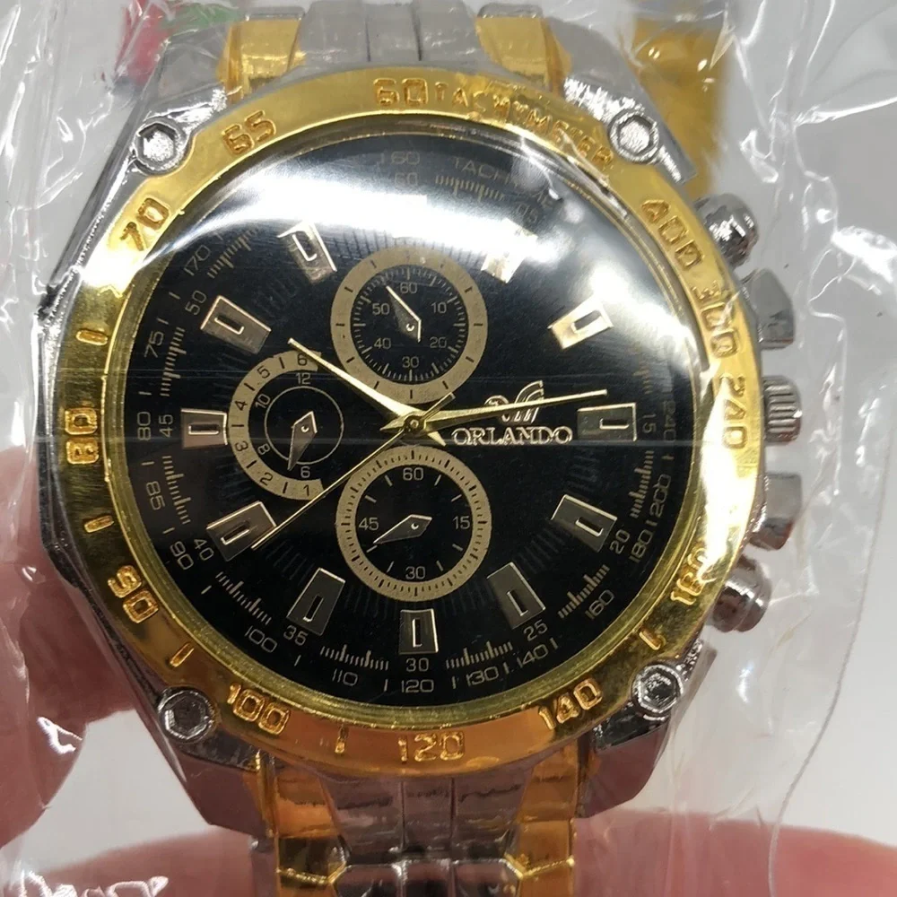 Mens Casual Quartz Watch Gold and Silver Tone Wrist Band